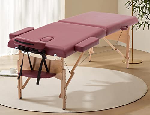 2 Section Foldable Massage Table, Height Adjustable Portable Massage Table Lash Bed Massage Bed with Carrying Bag Face Cradle Armrest & Hand Pallet, Lightweight Wooden Frame Massage Tables, BLUE