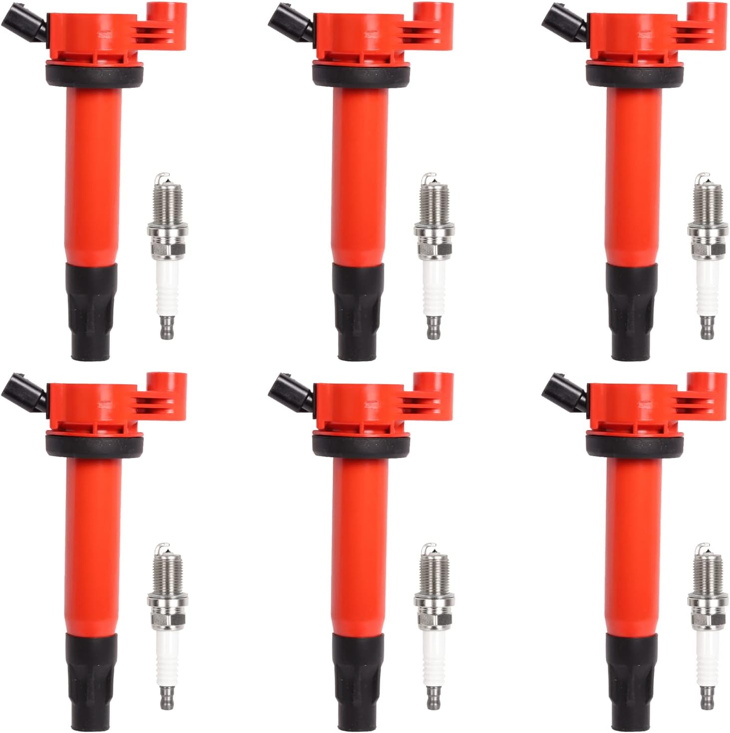 ENA Set of 6 Red Ignition Coil Pack with Spark Plug 3.3L 3.3 V6 2004 2005 2006 2007 2008 Compatible with Lexus Toyota Camry Sienna Solara Highlander ES330 RX330 RX400h for C1452 UF506 UF430 4504