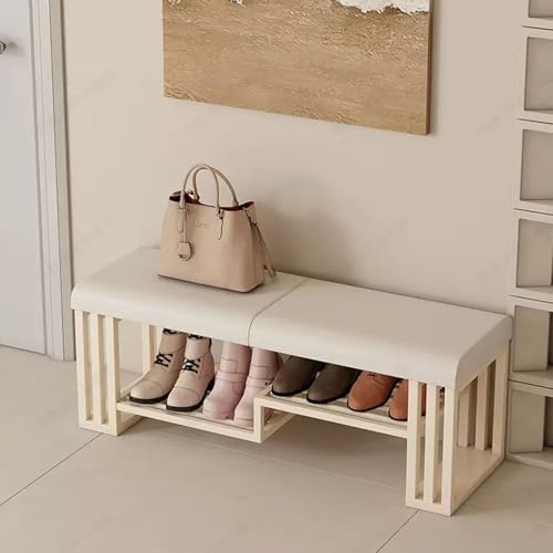 Shoe Bench Leather Entryway Bench Foyer Shoe Rack Bench with Padded Seat Long Bench 2 Tier Storage Bench Load 300kg for Mudroom