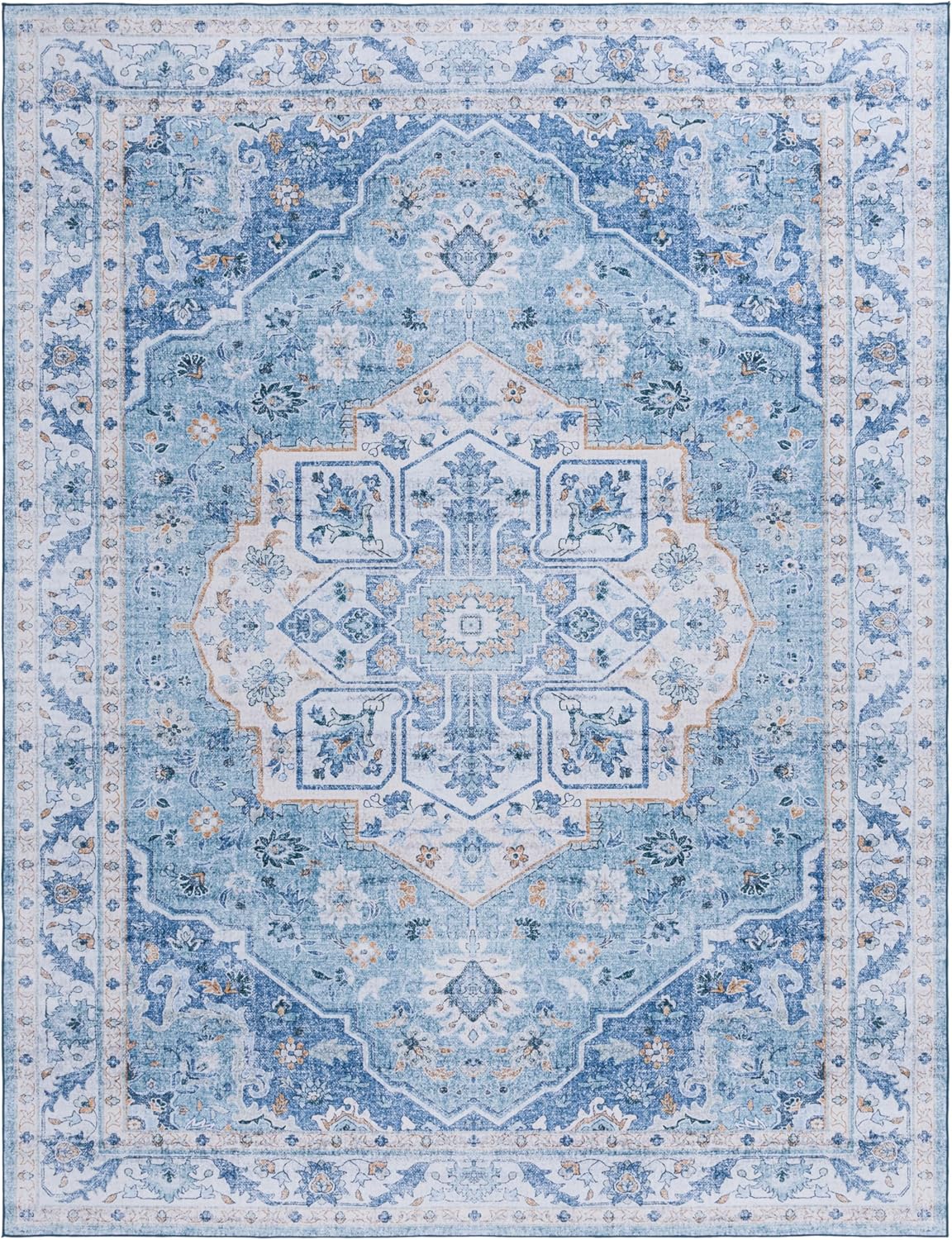 Safavieh Tucson Collection Area Rug - 9' x 12', Light Blue & Blue, Shabby Chic Design, Machine Washable & Slip Resistant, Ideal for High Traffic Areas in Living Room, Bedroom, Dining (TSN118L-9)