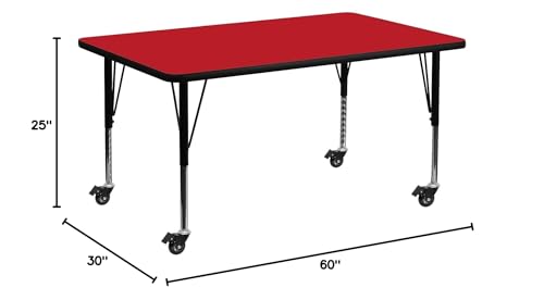 Flash Furniture Wren Mobile 30''W x 60''L Rectangular Oak HP Laminate Activity Table - Height Adjustable Short Legs