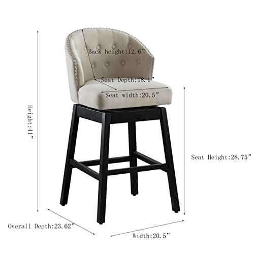 Kitchen Bar Stools Set of 2 Solid Wooden Legs Button Tufted Swivel Bar Stools Comfortable Arm Counter Barstool (Gray) UC-5G