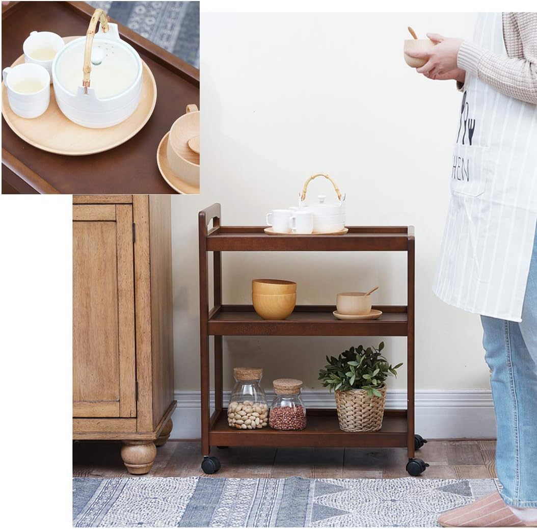 Serving Trolley, Storage Kitchen Cart, Vintage Style Home Commercial 3 Tiers Kitchen Serving Trolley with Wine Rack (Dark Brown)