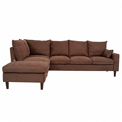 Panana 6 Seater L shape Corner Sofas Coch with Left Right Hand Side built-in USB Charging Port Chaise, Extra Large, Brown