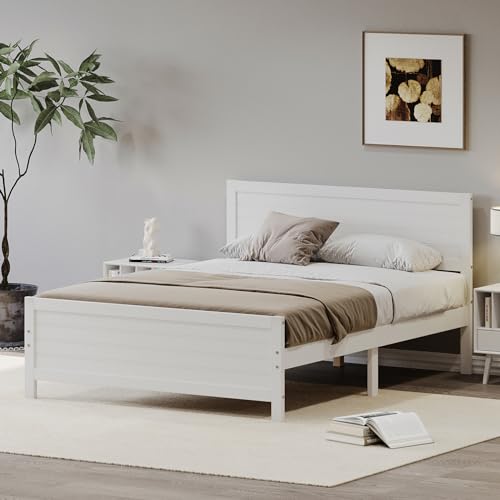 Dolonm Full Bed Frame, Wood Platform Bed Frame Full Size, Bedframe Full with Headboard, Farmhouse Full Size Bed Frame, 8 Wood Slat Support, No Box Spring Needed, Walnut