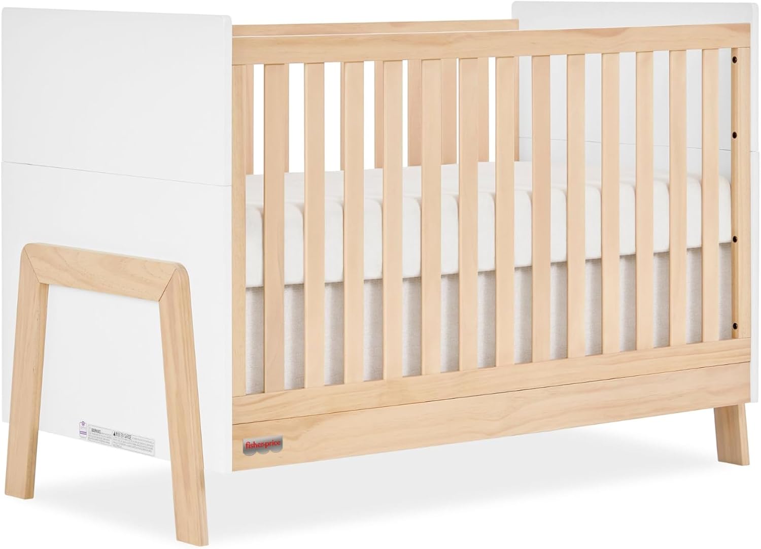 Evolur Fisher-Price Iris 4-in-1 Convertible Crib in Vintage White Oak by Dream On Me, JPMA & Greenguard Gold Certified, Crafted from New Zealand Pine Wood
