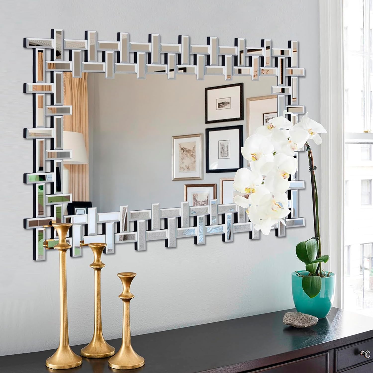 Large Decorative Wall Mirror, 40'' X 28'' Elegant Living Room Mirror with Beveled Glass Frame, Modern Accent Mirror for Entryway, Bathroom, Dining Room