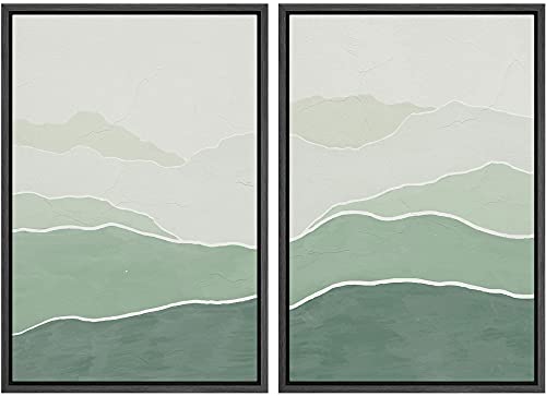 SIGNWIN Framed Canvas Print Wall Art Set Watercolor Green Mountain Valley View Nature Wilderness Illustrations Fine Art Farmhouse/Country Minimal for Living Room, Bedroom, Office - 24