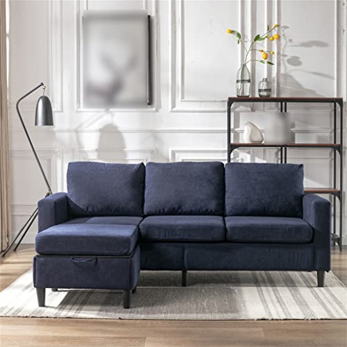 Convertible Sectional Sofa with Two Pillows，Living Room L-Shape 3-Seater Upholstered Couch for Small Space