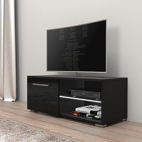 New Moon Modern TV Stand Matte Body High Gloss Doors with 16 Color LED (Gray, 40.5