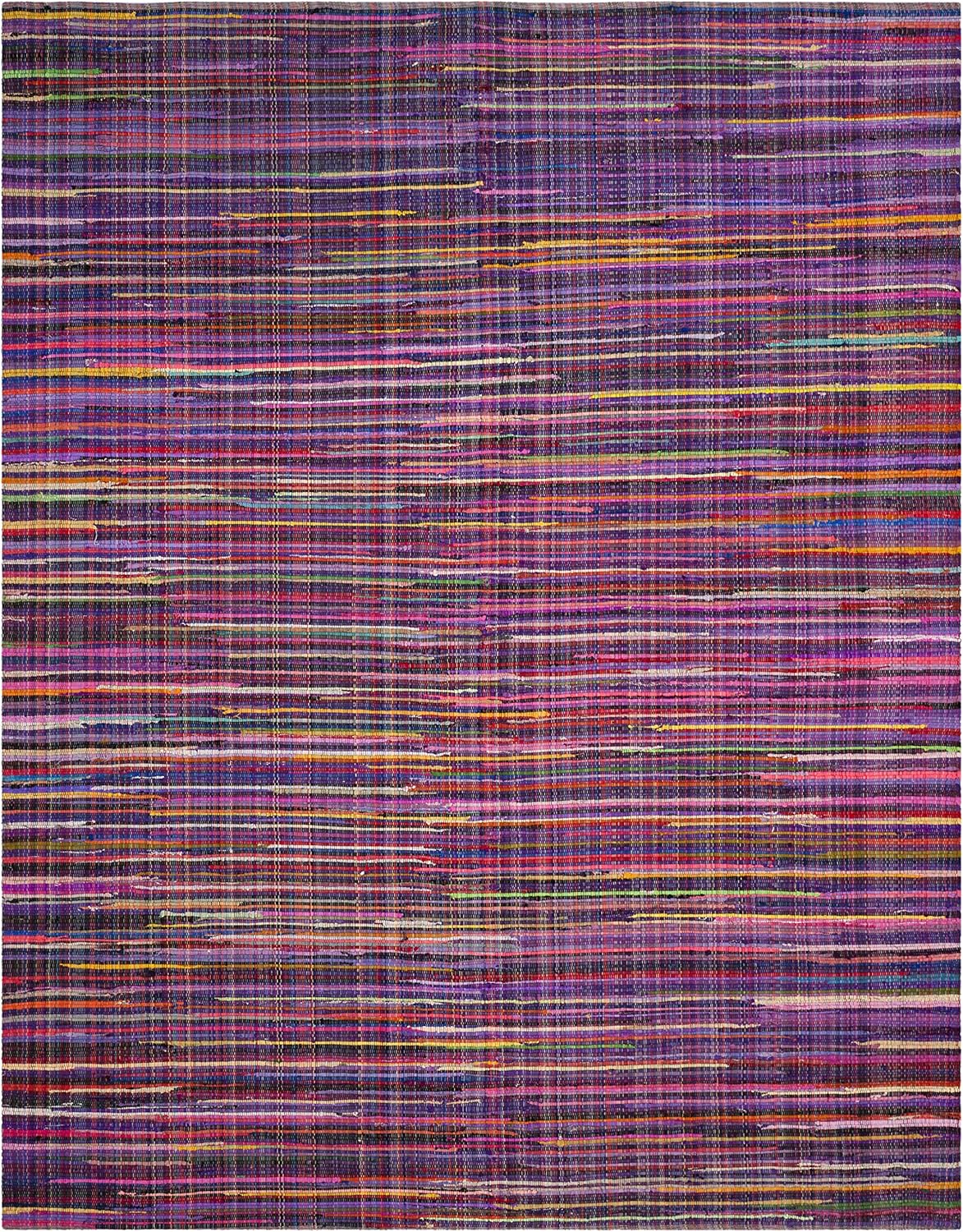 SAFAVIEH Rag Rug Collection Area Rug - 9' x 12', Purple & Multi, Handmade Boho Stripe Cotton, Ideal for High Traffic Areas in Living Room, Bedroom (RAR240C)