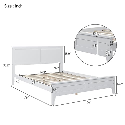 Aursrenty Full Size Platform Bed Frame, Solid Wood House Bed Frame with Headboard No Box Spring Needed Space Saving Full Bed for Boys & Girls Bedroom (White) White