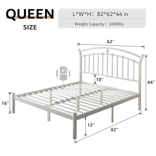 iPormis Queen Size Metal Platform Bed Frame with Modern Iron-Art Headboard/Heavy Duty Steel Slats Support/Under Bed Storage/No Box Spring Needed/Easy Assembly/Noise-Free/White