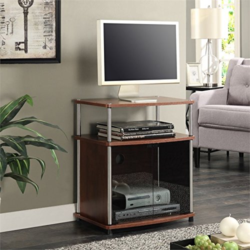 Convenience Concepts Designs2Go 26 inch TV Stand with Black Glass Storage Cabinet and Shelf, Faux Birch