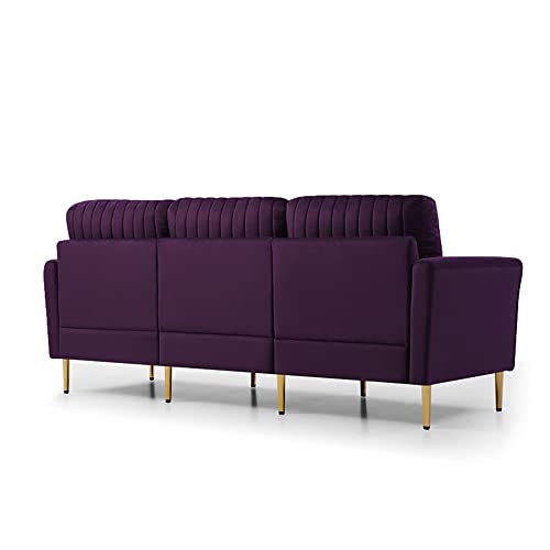 Yoglad Couches for Living Room Modern Velvet Upholstered Square Ottoman Upholstered with Gold Leg Design, Vertical Tufted Small Ottoman for Living Room Purple