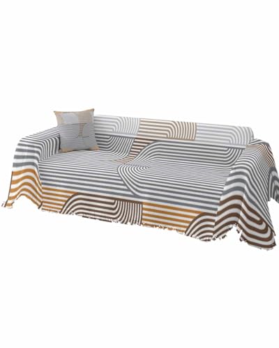 Couch Cover for 3 Cushion Cover, Abstract Leaves Lines Geometric Natural Patterns Ombre Green Washable Sofa Covers with Tassel Sectional Sofa Slipcovers Furniture Protector for Dogs Pets, 71