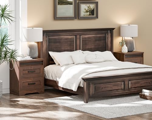 WAMPAT Night Stands with USB Charging Station Set of 2-24.3 Inch Vintage End Table with 3-Drawer and Outlets&USB ports Side Table for Versatile Bedroom & Living Room Furniture Antique White