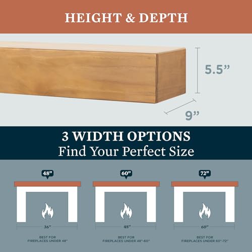 MANTELSDIRECT Dakota 60 Inch Pine Wood Floating Fireplace Mantel Shelf - Mocha Brown | 9
