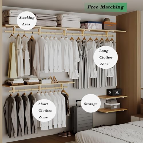 Solid Wooden Clothes Rack with Top Shelf, Wall Mounted Garment Rack, Closet System, Walk In Closet Organizer with Multi-Purpose Clothing Hanging Rod, for Open Cloakroom, Bedroom Closet Storage(100cm/3
