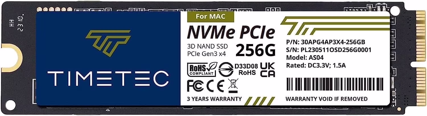 Timetec 256GB MAC SSD NVMe PCIe Gen3x4 3D NAND TLC Read Up to 1,950MB/s