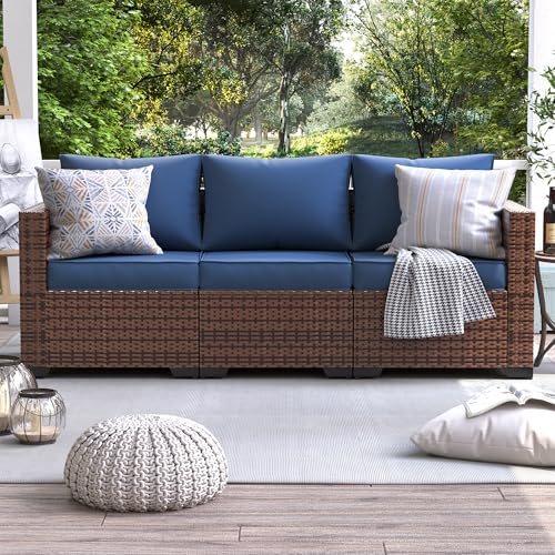 UDPATIO Love-Seat Patio Wicker Sofa, Outdoor Rattan Sectional Couch Furniture Steel Frame w/Furniture Cover Non-Slip Cushion and Deep Seating High Back, Khaki