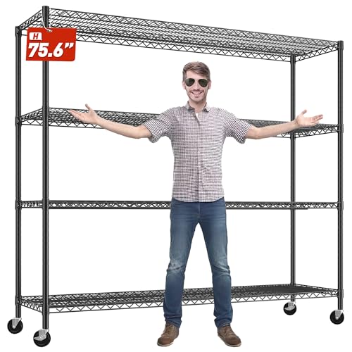 REIBII 55.5''W Storage Shelves 2500LBS Wire Shelving Rack with Wheels 75.6