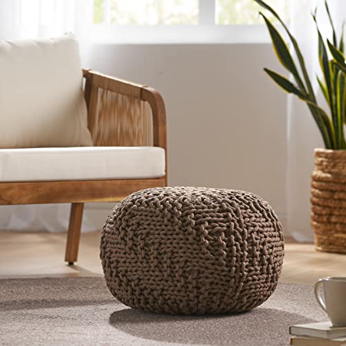 GDFStudio Boho Wool and Cotton LargePouf Ottoman Foot Stool - Bean Bag Floor Chair - Foot Rest Couch for Living Room Bedroom, Brown and Ivory