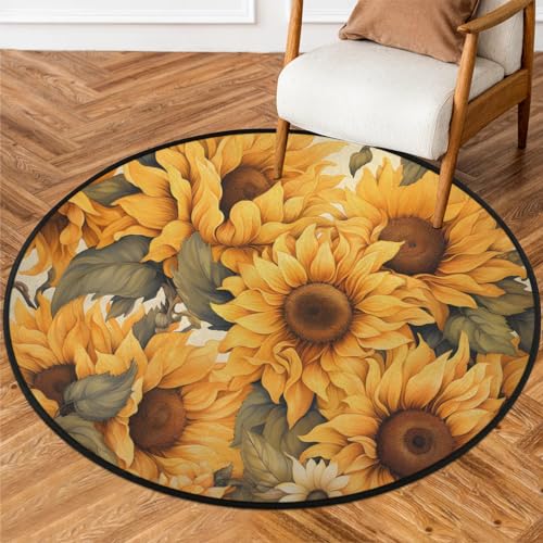 Landscape Round Rug 5.2Ft Washable Non Slip Entry Area Rugs Cityscape Rivers Bridge Circle Floor Mat Entryway Carpet Pads for Living Room, Dining Room, Kitchen, Bedroom, Office