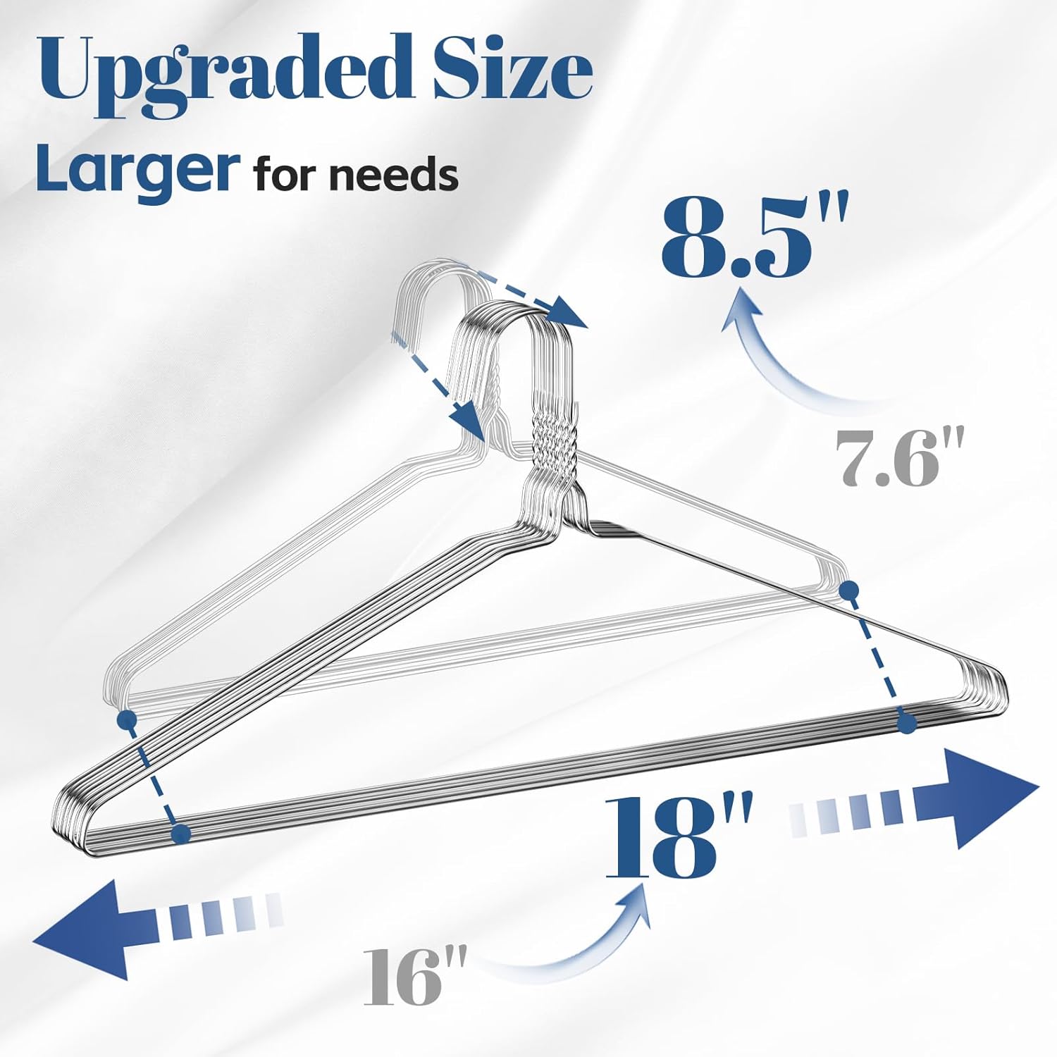 18'' Wire Hangers 100 Pack, Metal Wire Clothes Hanger Bulk for Coats, Space Saving Metal Hangers Non Slip 12 Gauge Ultra Thin for Standard Size Suits, Shirts, Pants, Skirts-Silver