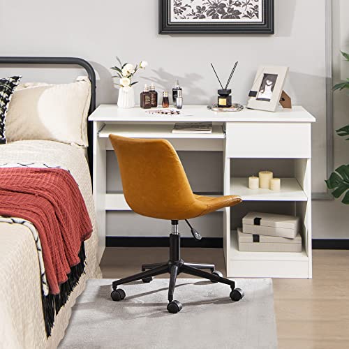 COSTWAY Computer Desk with Keyboard Tray, Large Drawer, Home Office Desk with Adjustable Shelf & Cable Hole, Study Desk, Modern Writing Workstation, PC Laptop Table (Black)