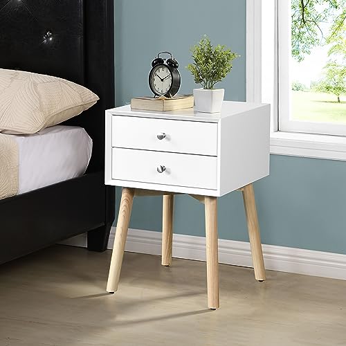 Modern and Stylish Bedside Table with Ample Storage Space - MDF Construction, Rubberwood Legs, Maximum Load Capacity of 50 lbs,Perfect for Saving Space,Gray