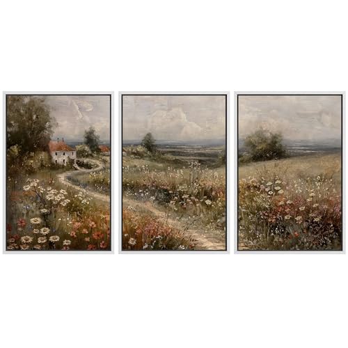 SIGNFORD Framed Canvas Print Wall Art Set Forest Green Watercolor Pastel Landscape Shapes Abstract Illustrations Modern Art Minimal Relax/Calm for Living Room, Bedroom, Office - 16