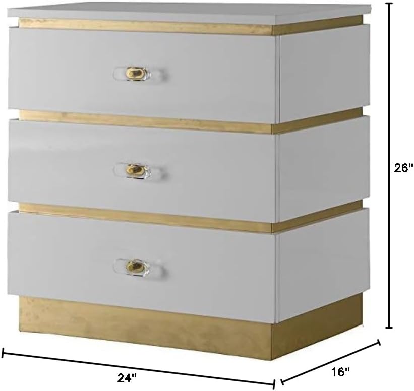 Meridian Furniture Esme Collection Modern | Contemporary White Lacquer Side Table with Durable Gold Finished Base, 24