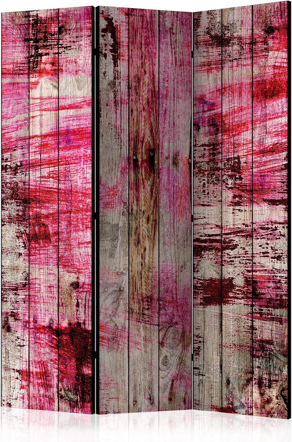 artgeist Acoustic Room Divider Faux Wood Boards 53x68 in - Double-sided Folding Screen Print on Non-woven Canvas Acoustic Foam 3 Panel Home Office f-A-0777-z-b