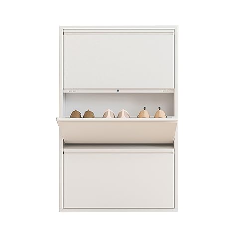 Shoe Storage Cabinet for Entryway Slim,Narrow Shoe Cabinet,Hidden Shoe Storage with Doors,White Closed Shoe Rack,Shoe Organizer,Tipping Bucket Shoe Storage Cabinet,for Small Spaces Hallway Closet ( Co