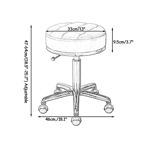 360° Swivel Rolling Stool, Height Adjustable Round Salon Chair On Wheels, Metal High Stool with SGS Heavy Hydraulic Air Rod for Kitchen, Bar, Office, Massage, Clinic Work Stool