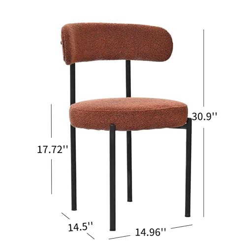 Dining Chairs Set of 2, Round Upholstered Kitchen Boucle Chairs, Mid-Century Modern Curved Back Dining Room Side Chair for Living Room Dining Room Kitchen Restaurant Café (Brown)