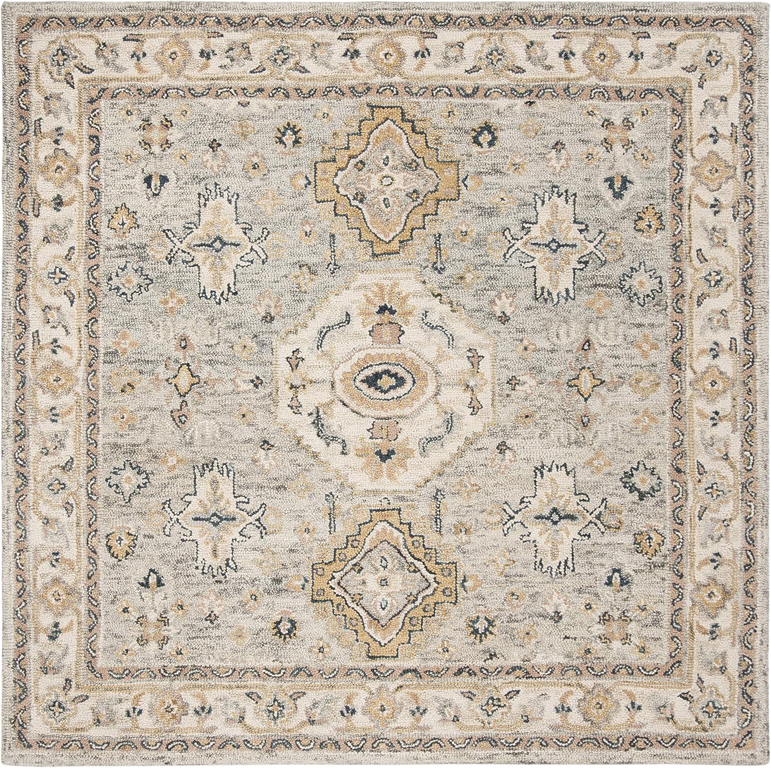 SAFAVIEH Aspen Collection 5' Square Moss/Ivory APN601W Handmade Traditional Premium Wool Living Room Dining Bedroom Area Rug