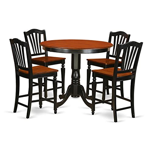 East West Furniture TRCH5-BLK-W 5 Piece Counter Height Pub Set Includes a Round Table and 4 Kitchen Dining Chairs, 42x42 Inch, Black & Cherry