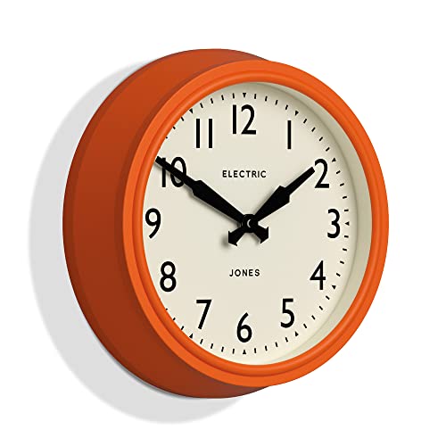 JONES CLOCKS® Telecom Round Wall Clock - Retro Clock - Designer Clock - Kitchen Clock - Living Room Clock - Office Clock - Easy to Read Dial - Contemporary Design (Black)