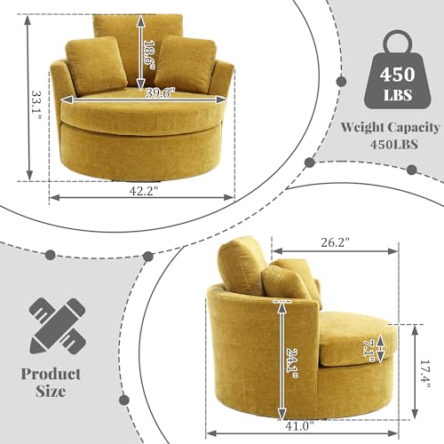 Oversized Swivel Accent Barrel Chair, 42.2