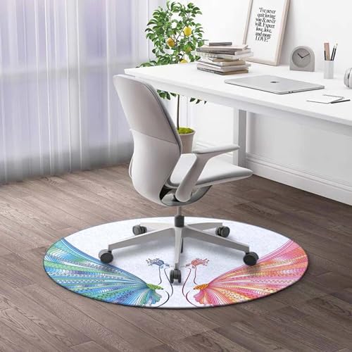 Round Rug 44 in Abstract Office Chair Mat Colorful Desk Chair Mat with Multi-Purpose Multi-Purpose Carpet Low-Pile Desk mat for Office Home