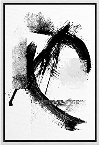 SIGNWIN Framed Canvas Print Wall Art Black Gray White Ring Circle Pattern Abstract Shapes Illustrations Modern Art Minimal Relax/Calm Multicolor for Living Room, Bedroom, Office - 16