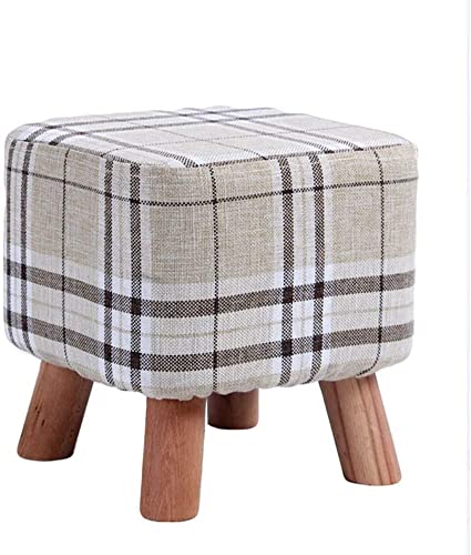 Upholstered Footstool Foot Stool Ottoman Square Pouffes,Soft Washable Low Stools Pouffe Chair Linen Cover Sitting Cushion Feet Stool 4 Wooden Legs Home Decoration Storage Foot