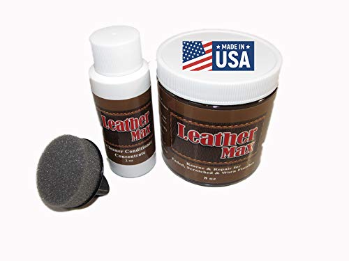 Leather Max Large 8 Ounce Jar Leather and Vinyl Repair Kit - Refinish Your Furniture, Jacket, Sofa or Car Seat, Super Easy Instructions, Restore Any Material, Bonded, Pleather, Genuine (British Tan)