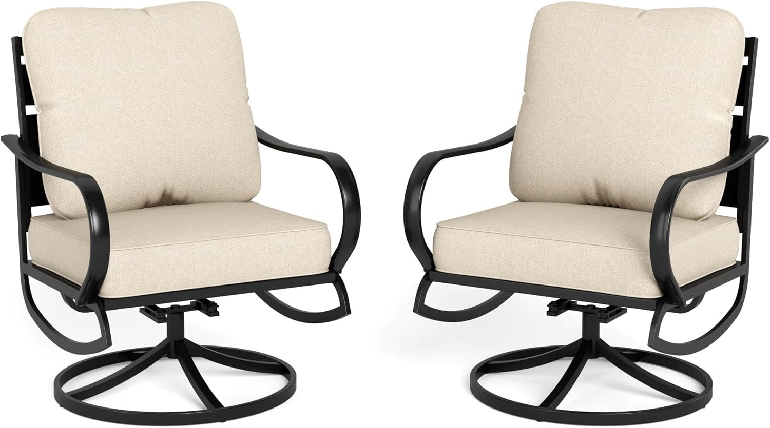 PHI VILLA Patio Furniture Chair Set for 2, Deluxe Outdoor Conversation Set with 2 Swivel Padded Sofa Chair, Full Metal with 5.8