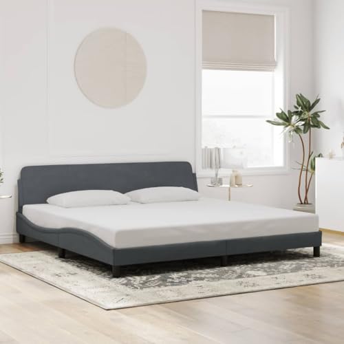 vidaXL Dark Gray Single Bed Frame-Velvet Upholstered with Headboard, Plywood Slats-Metal/Pine Wood Structure for Bedroom