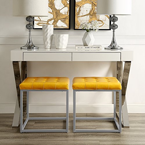 Inspired Home Newton Cube Ottoman, Leather, Metal Frame, Button Tufted, 18 Inches L by 18 Inches W by 18 Inches H, Purple