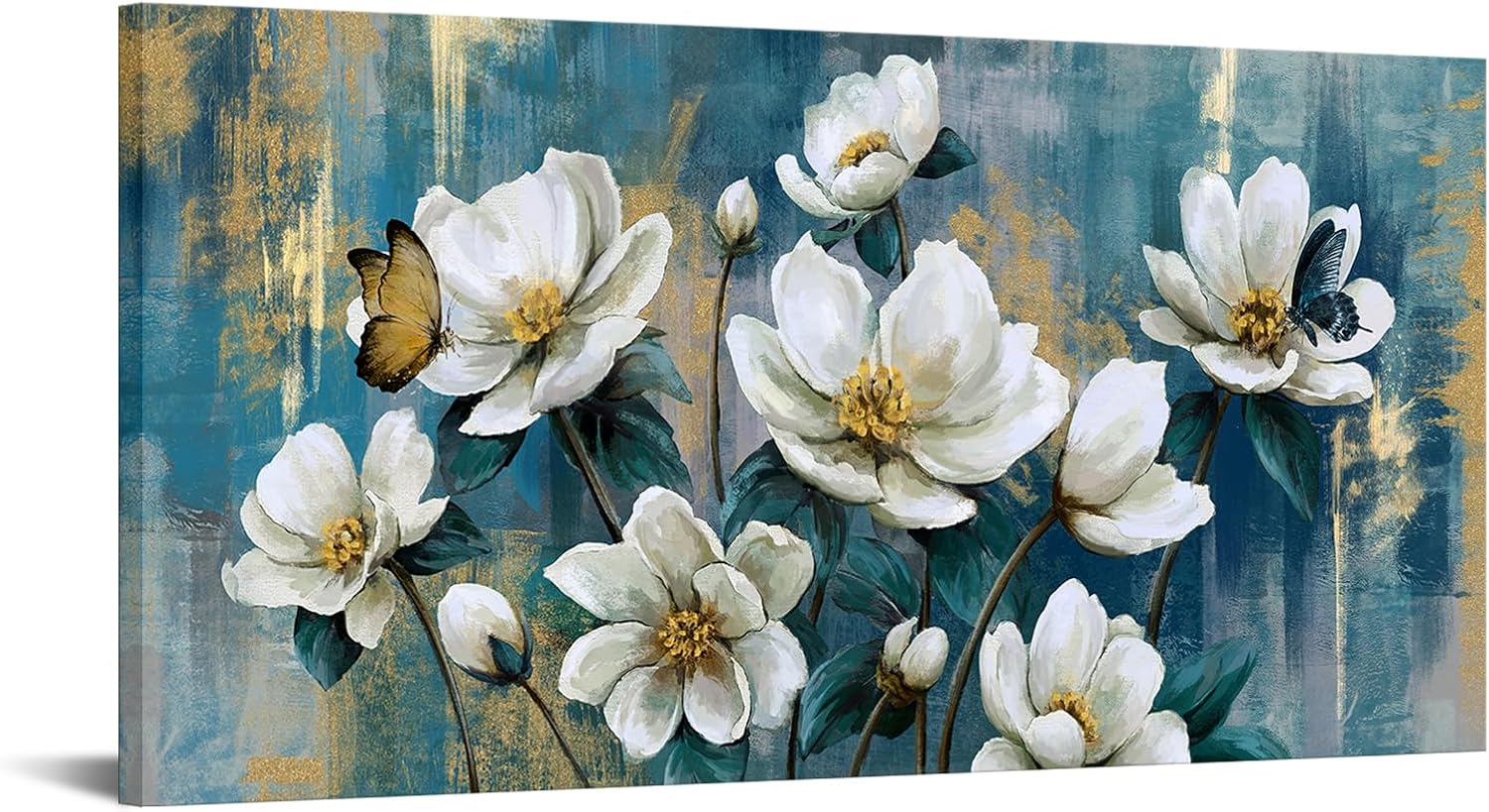 Artmyharbor Blue Flower Canvas Wall Art for Living Room Botanical Teal Wall Decor Rustic Floral Buttefly Pictures 24