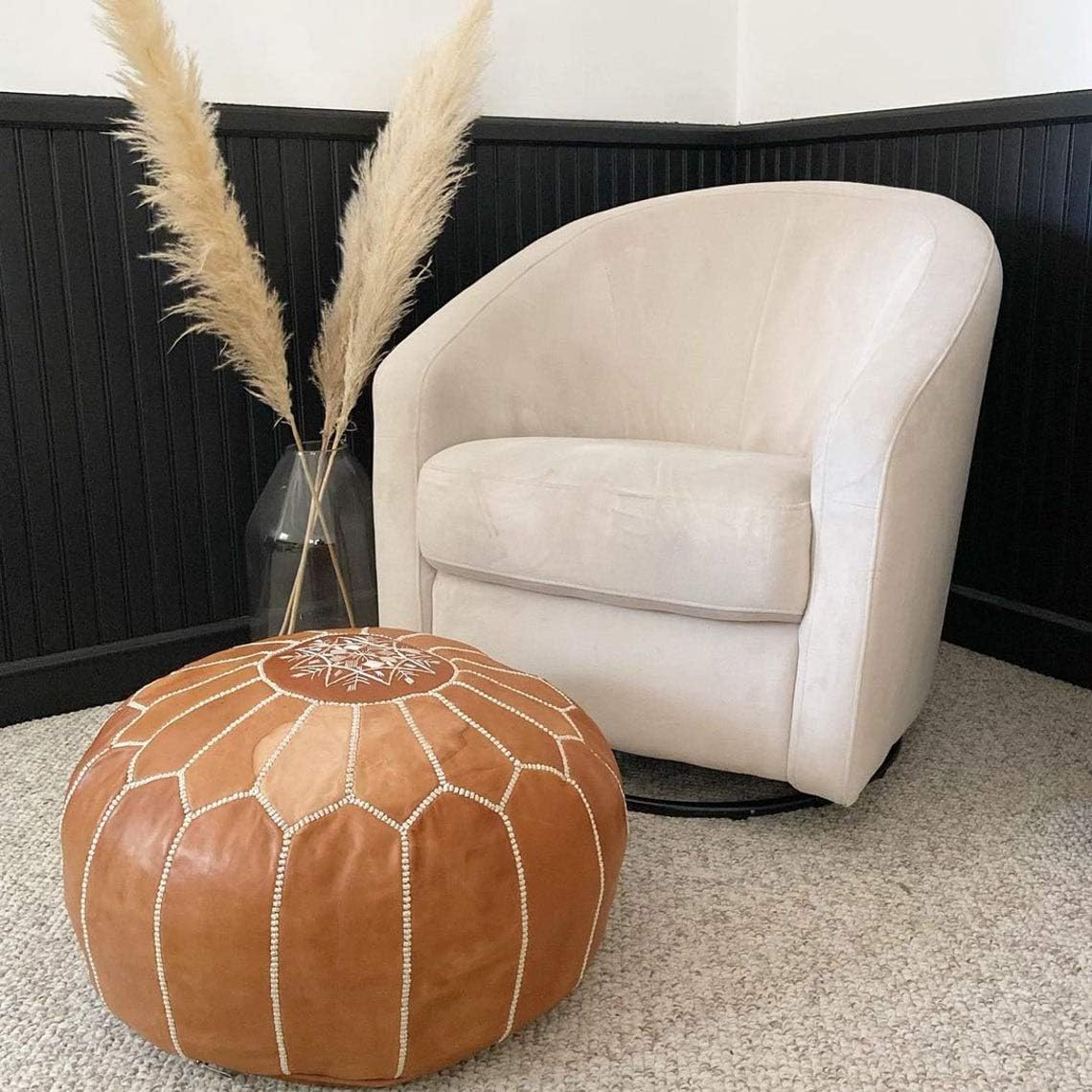 Unstuffed Leather Pouf Cover, Handmade Footstool Ottoman Storage, Floor Footrest Cushion - 10